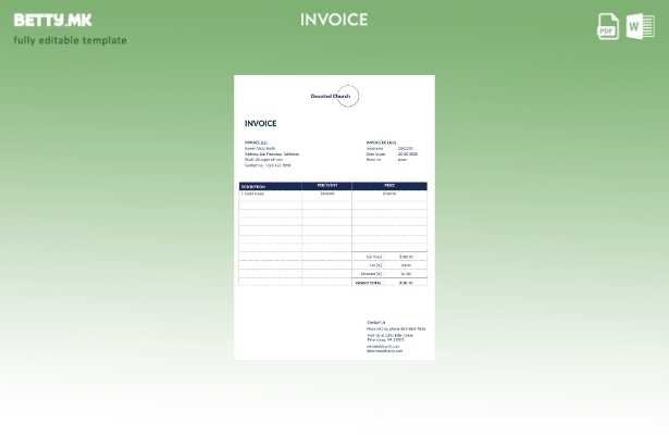 Шаблон за фактура за црковна служба во модерен стил